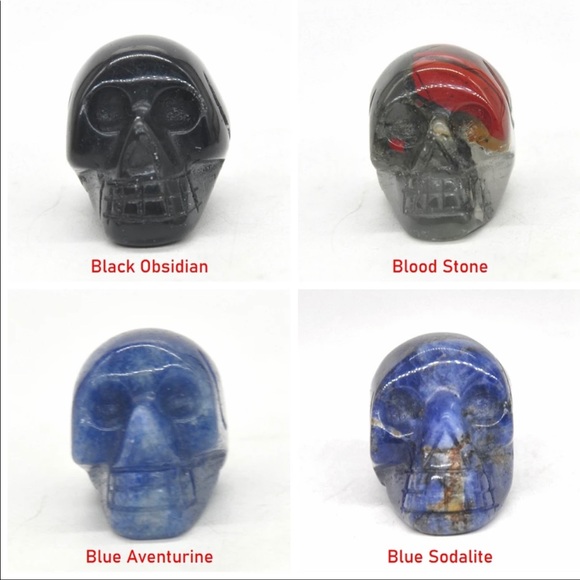 Skull Statue Natural Stone Carved - Picture 3 of 6